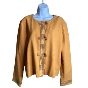 Pamela Hirth Designs Womens Orange Woven Art To Wear Jacket Est. Size L Local CT